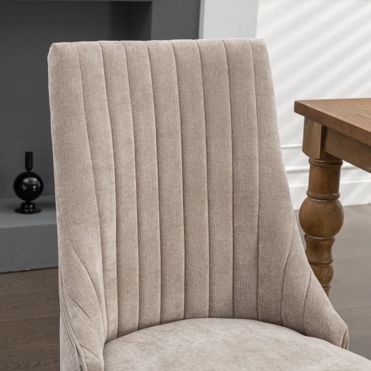 Rayon Cloth Flocking Linen Dining Chairs Channel Kitchen Dinner Chair Comfy Fabric Upholstered Accent Chair For Dining Room With Curved Solid Wood Legs,Set Of 2 Beige , Sw1847Bg