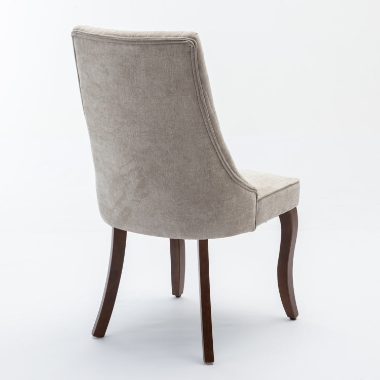 Rayon Cloth Flocking Linen Dining Chairs Channel Kitchen Dinner Chair Comfy Fabric Upholstered Accent Chair For Dining Room With Curved Solid Wood Legs,Set Of 2 Beige , Sw1847Bg