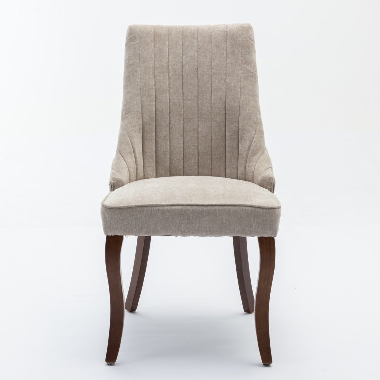 Rayon Cloth Flocking Linen Dining Chairs Channel Kitchen Dinner Chair Comfy Fabric Upholstered Accent Chair For Dining Room With Curved Solid Wood Legs,Set Of 2 Beige , Sw1847Bg