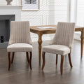 Rayon Cloth Flocking Linen Dining Chairs Channel Kitchen Dinner Chair Comfy Fabric Upholstered Accent Chair For Dining Room With Curved Solid Wood Legs,Set Of 2 Beige , Sw1847Bg