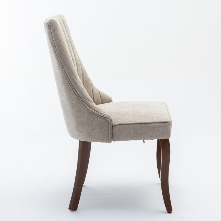 Rayon Cloth Flocking Linen Dining Chairs Channel Kitchen Dinner Chair Comfy Fabric Upholstered Accent Chair For Dining Room With Curved Solid Wood Legs,Set Of 2 Beige , Sw1847Bg