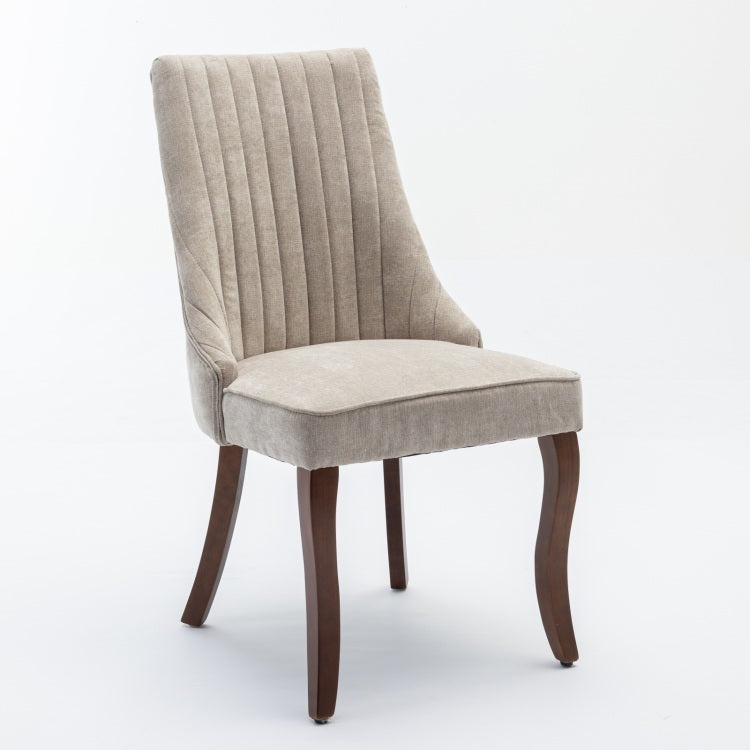 Rayon Cloth Flocking Linen Dining Chairs Channel Kitchen Dinner Chair Comfy Fabric Upholstered Accent Chair For Dining Room With Curved Solid Wood Legs,Set Of 2 Beige , Sw1847Bg