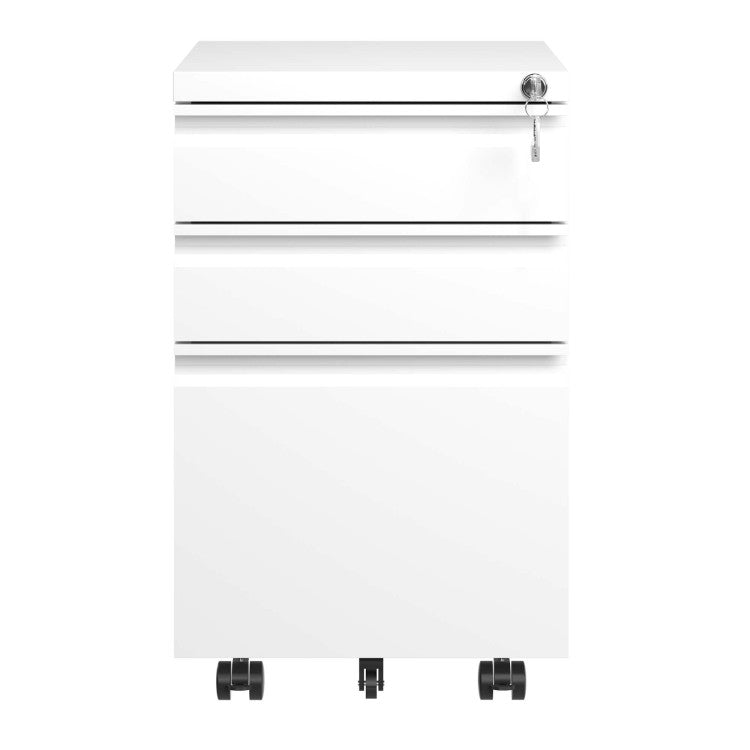 3 Drawer Mobile File Cabinet With Lock,Metal Filing Cabinets For Home Office Organizer Letters Legal A4,Fully Assembled Except Wheels,White