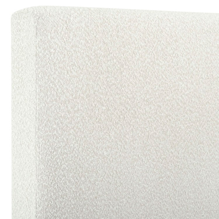 Queen Size White Boucle Upholstered Platform Bed