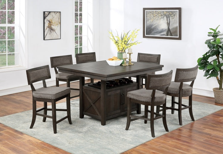 Dining Room Furniture Counter Height Dining Table W Butterfly Leaf Rustic Espresso Storage Base 7Pc Dining Set 6X High Chairs Unique Design Back