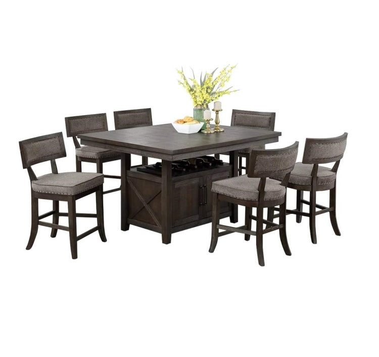 Dining Room Furniture Counter Height Dining Table W Butterfly Leaf Rustic Espresso Storage Base 7Pc Dining Set 6X High Chairs Unique Design Back