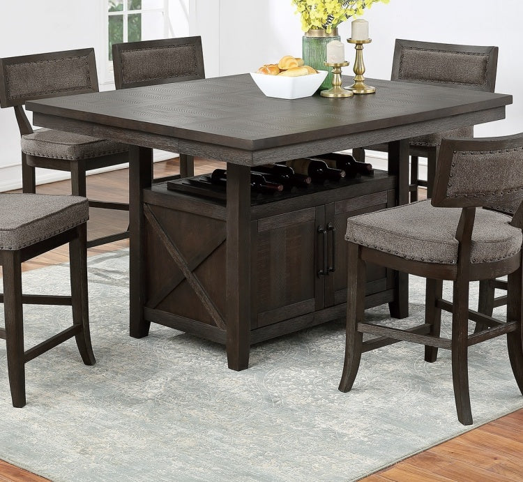 Dining Room Furniture Counter Height Dining Table W Butterfly Leaf Rustic Espresso Storage Base 7Pc Dining Set 6X High Chairs Unique Design Back