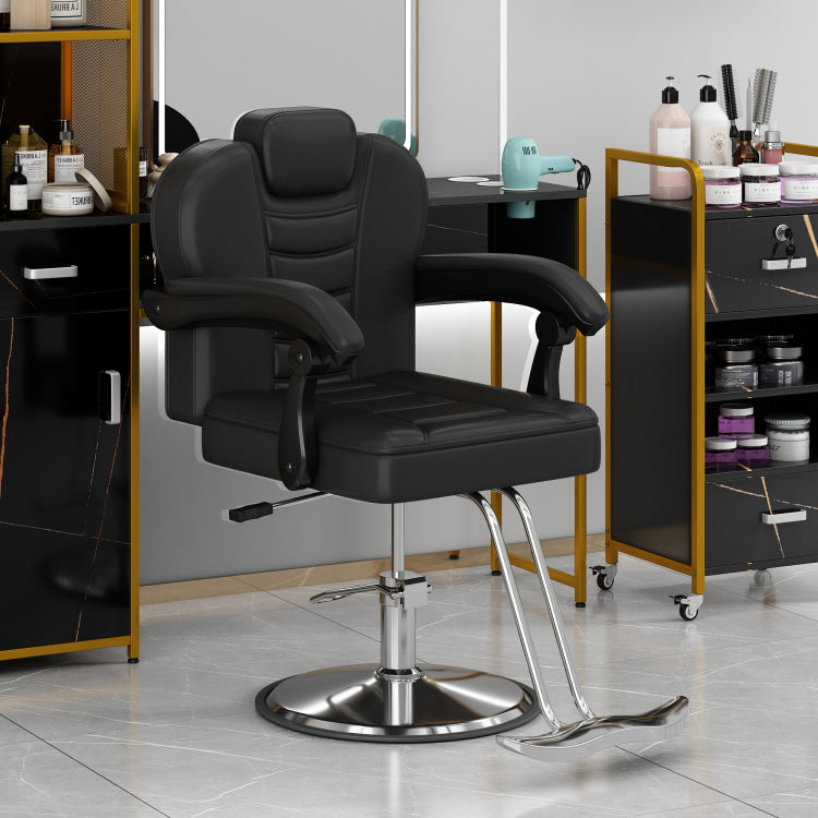 Classic Reclining Barber Chair Salon Chair For Hair Stylist With Heavy Duty Hydraulic Pump, 360 Rotation, Tattoo Chair Shampoo Beauty Salon Equipment, Max Load Weight 330 Lbs, Black