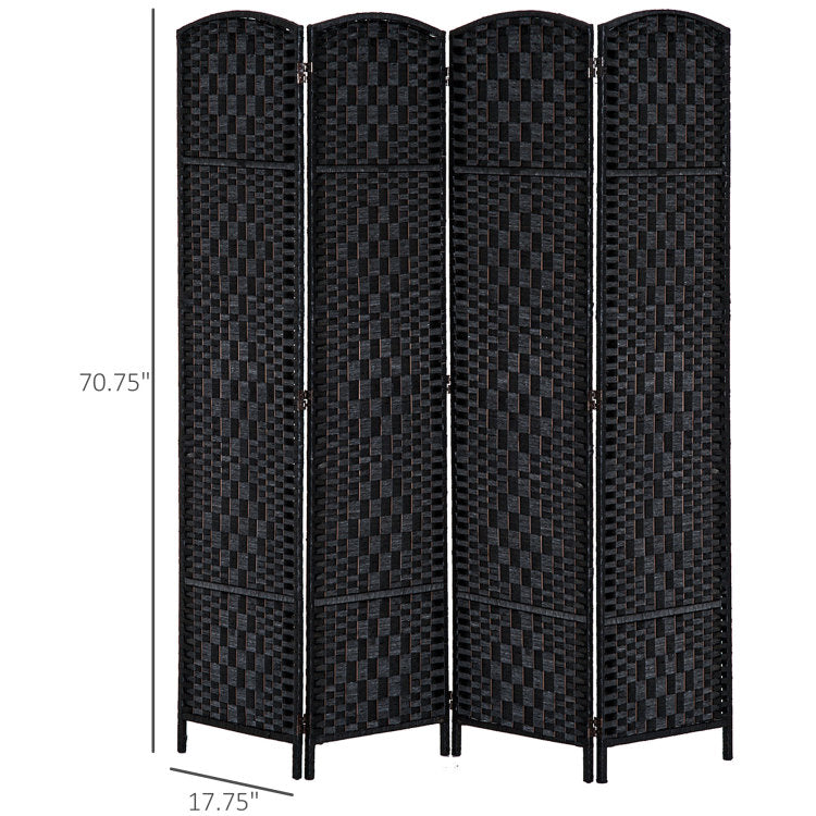 Homcom 6' Tall Wicker Weave 4 Panel Room Divider Privacy Screen Black