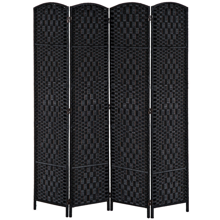 Homcom 6' Tall Wicker Weave 4 Panel Room Divider Privacy Screen Black