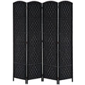 Homcom 6' Tall Wicker Weave 4 Panel Room Divider Privacy Screen Black