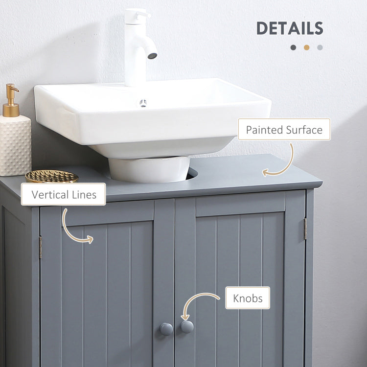 Homcom Under Sink Bathroom Cabinet With 2 Doors And Shelf, Pedestal Sink Bathroom Vanity Cabinet, Gray