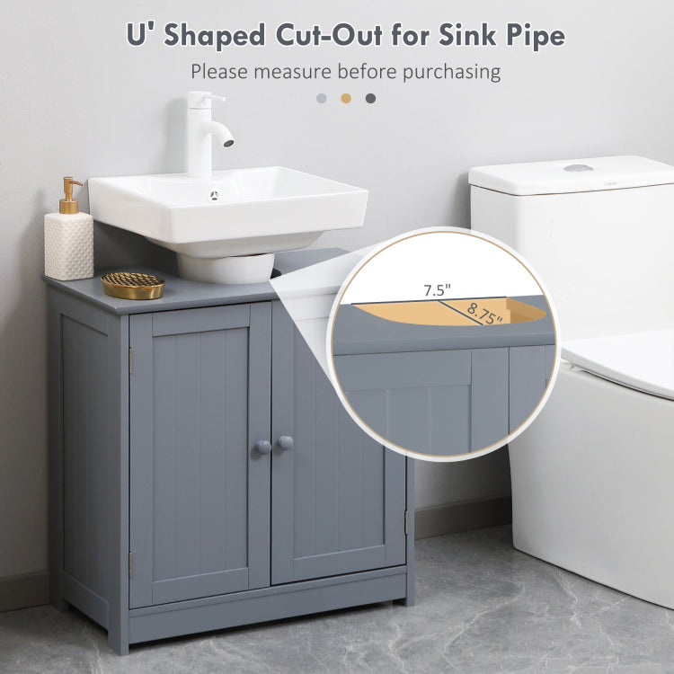 Homcom Under Sink Bathroom Cabinet With 2 Doors And Shelf, Pedestal Sink Bathroom Vanity Cabinet, Gray