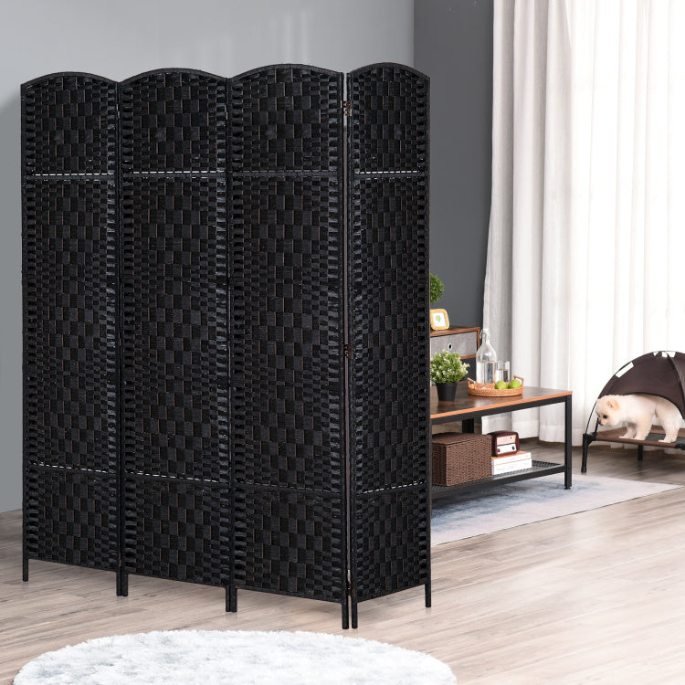 Homcom 6' Tall Wicker Weave 4 Panel Room Divider Privacy Screen Black