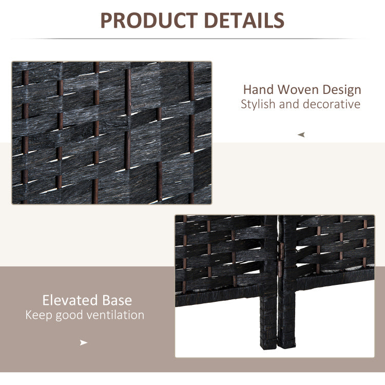 Homcom 6' Tall Wicker Weave 4 Panel Room Divider Privacy Screen Black