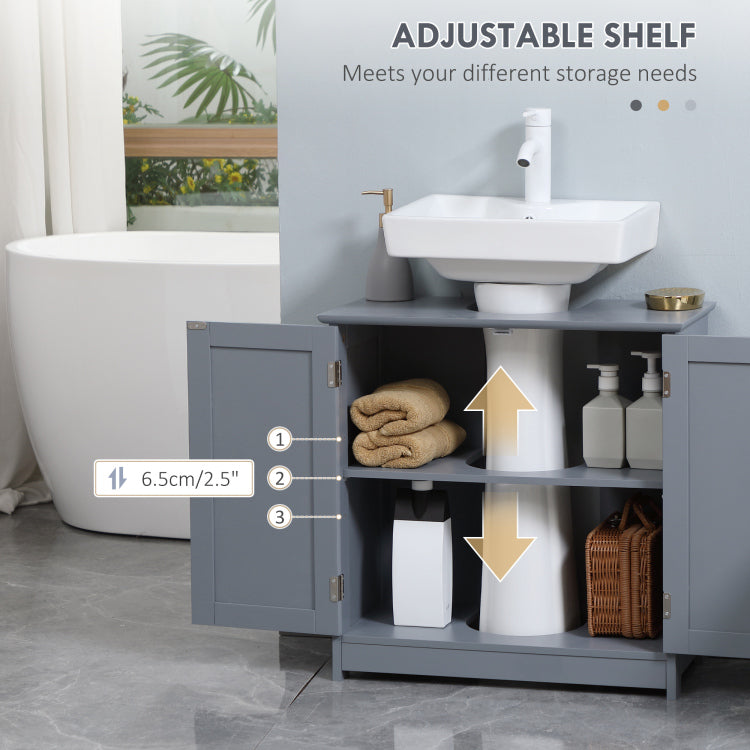 Homcom Under Sink Bathroom Cabinet With 2 Doors And Shelf, Pedestal Sink Bathroom Vanity Cabinet, Gray