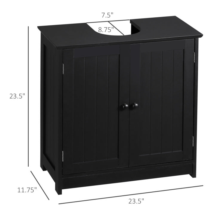 Homcom Under Sink Bathroom Cabinet With 2 Doors And Shelf, Pedestal Sink Bathroom Vanity Cabinet, Black