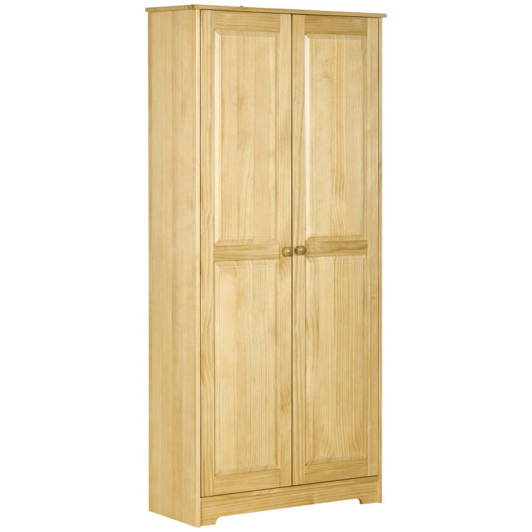 Homcom 67" Pinewood Kitchen Pantry Storage Cabinet, Freestanding Cabinets With Doors And Shelf Adjustability, Soft Close Mechanism, Living Room & Dining Room Furniture, Light Brown