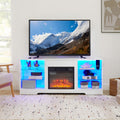 Tv Stand Electric Fireplace Tv Stand With Glass Shelves, 3D Fireplace Tv Stand With Led Lights Wood With Usb Charging Outlet Modern Television Table Center For Tv Up To 32 62" White