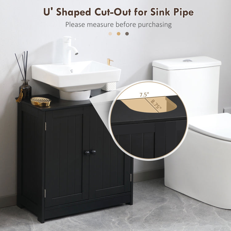 Homcom Under Sink Bathroom Cabinet With 2 Doors And Shelf, Pedestal Sink Bathroom Vanity Cabinet, Black