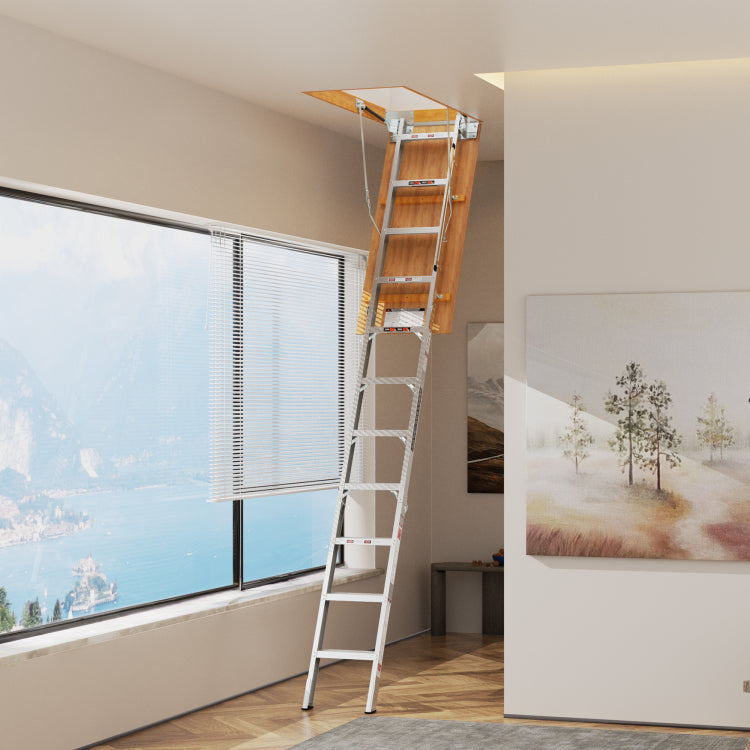 Aluminum Attic Ladder 350 Pound Capacity 22 1 2" X 54" Opening 7 10Ft Ceiling