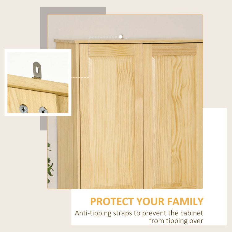 Homcom 67" Pinewood Kitchen Pantry Storage Cabinet, Freestanding Cabinets With Doors And Shelf Adjustability, Soft Close Mechanism, Living Room & Dining Room Furniture, Light Brown