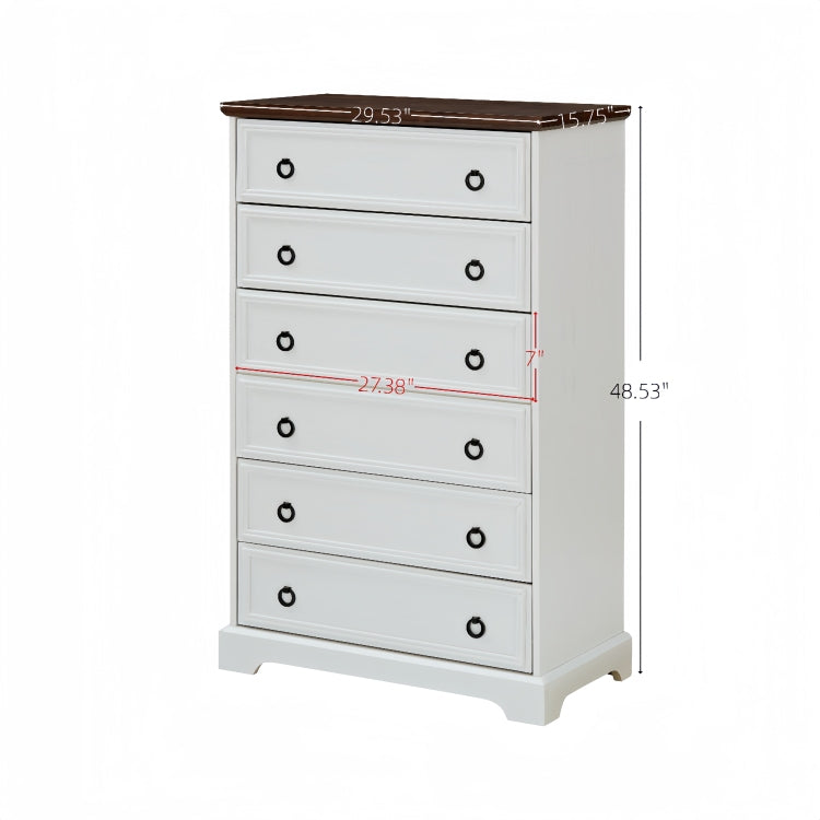 Modern 6 Drawer Dresser, Dressers For Bedroom, Tall Chest Of Drawers Closet Organizers & Storage Clothes Easy Pull Handle, Textured Borders Living Room, Hallway,L 29.53''*W15.75''*H48.03''White