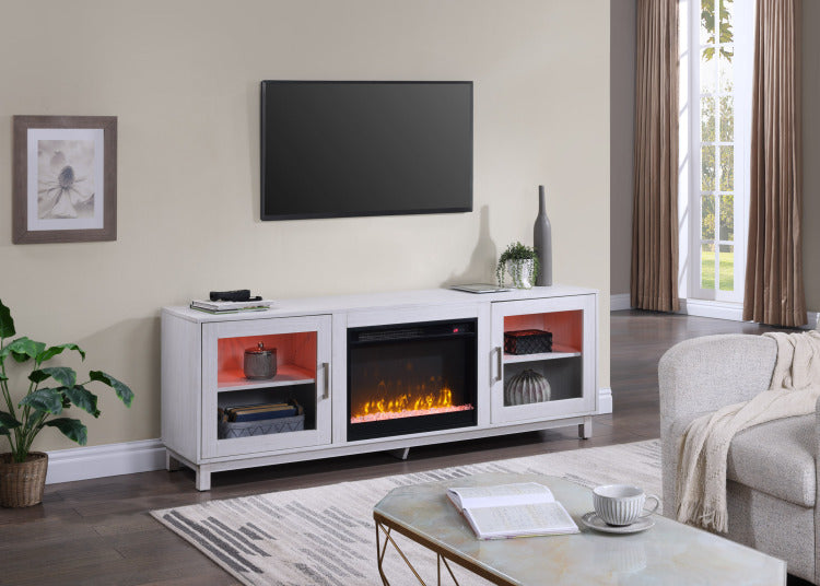 Summit 70" White Walnut Finish Tv Stand Console With Fireplace, Heater