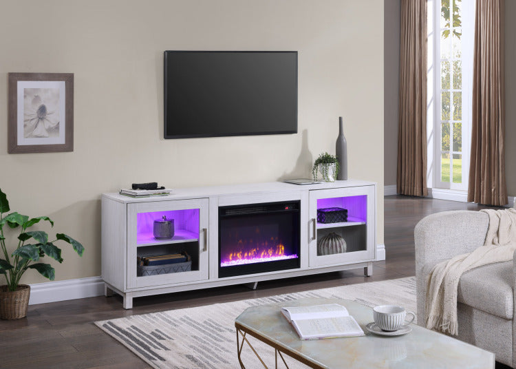 Summit 70" White Walnut Finish Tv Stand Console With Fireplace, Heater