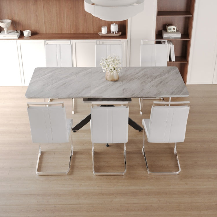 62.4" Extendable 78.15" Dining Table Set For 6 8 Person For Dining Room,C Shaped Tube Soft Padded Armless Dining Chair And Very Large Dining Room Table Kitchen Table Chair Set With Metal Legs