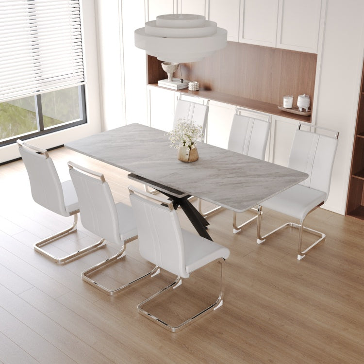 62.4" Extendable 78.15" Dining Table Set For 6 8 Person For Dining Room,C Shaped Tube Soft Padded Armless Dining Chair And Very Large Dining Room Table Kitchen Table Chair Set With Metal Legs