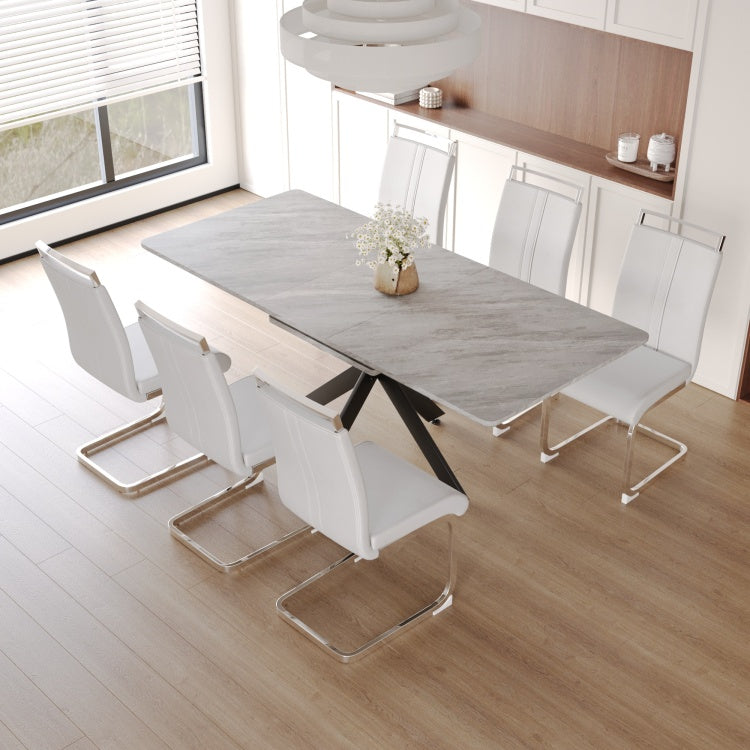 62.4" Extendable 78.15" Dining Table Set For 6 8 Person For Dining Room,C Shaped Tube Soft Padded Armless Dining Chair And Very Large Dining Room Table Kitchen Table Chair Set With Metal Legs