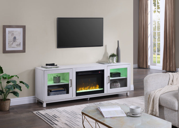 Summit 70" White Walnut Finish Tv Stand Console With Fireplace, Heater