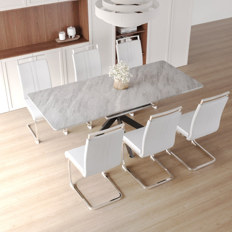 62.4" Extendable 78.15" Dining Table Set For 6 8 Person For Dining Room,C Shaped Tube Soft Padded Armless Dining Chair And Very Large Dining Room Table Kitchen Table Chair Set With Metal Legs