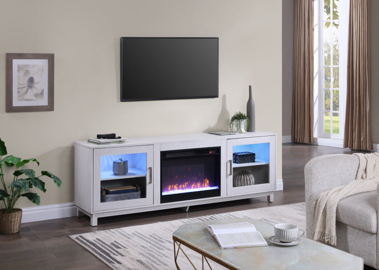 Summit 70" White Walnut Finish Tv Stand Console With Fireplace, Heater