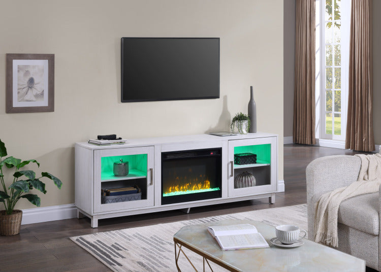 Summit 70" White Walnut Finish Tv Stand Console With Fireplace, Heater