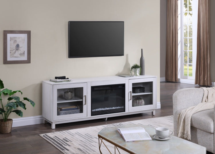 Summit 70" White Walnut Finish Tv Stand Console With Fireplace, Heater