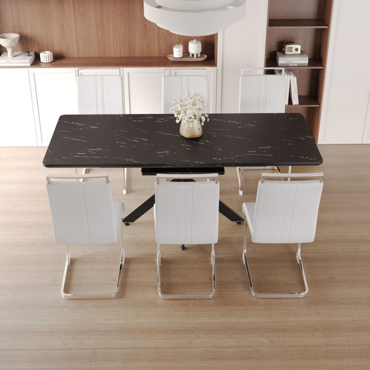 62.4" Extendable 78.15" Dining Table Set For 6 8 Person For Dining Room,C Shaped Tube Soft Padded Armless Dining Chair And Very Large Dining Room Table Kitchen Table Chair Set With Metal Legs