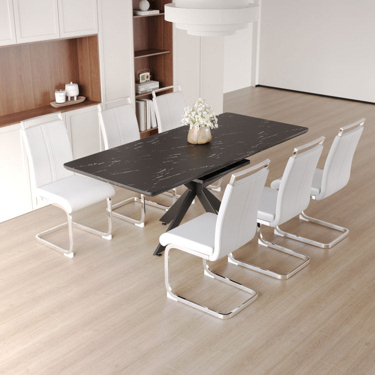 62.4" Extendable 78.15" Dining Table Set For 6 8 Person For Dining Room,C Shaped Tube Soft Padded Armless Dining Chair And Very Large Dining Room Table Kitchen Table Chair Set With Metal Legs