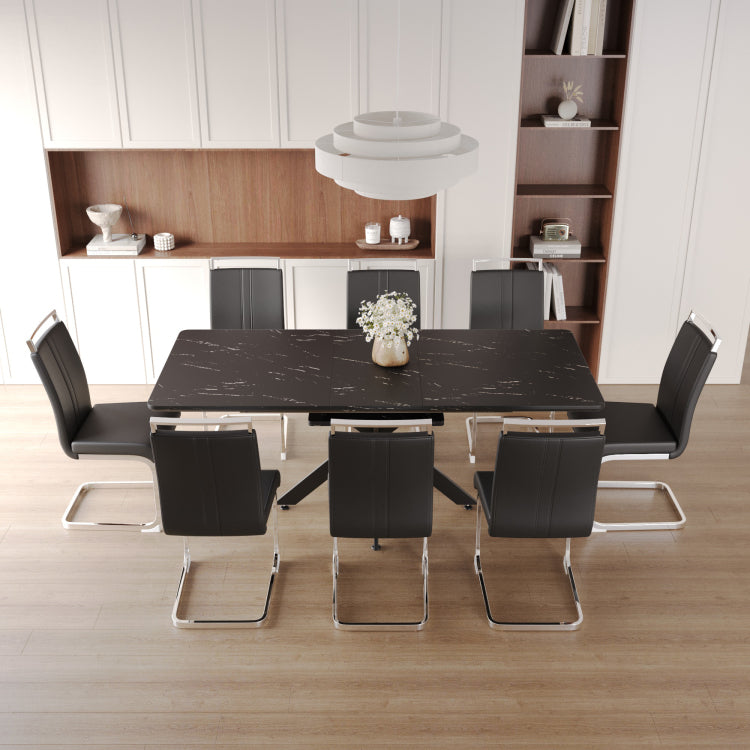 62.4" Extendable 78.15" Dining Table Set For 6 8 Person For Dining Room,C Shaped Tube Soft Padded Armless Dining Chair And Very Large Dining Room Table Kitchen Table Chair Set With Metal Legs