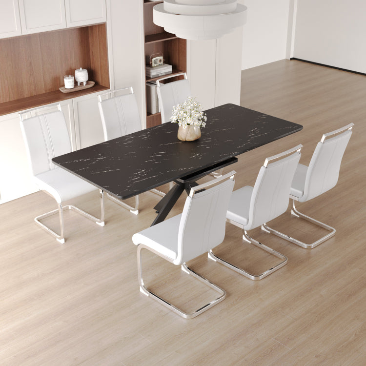 62.4" Extendable 78.15" Dining Table Set For 6 8 Person For Dining Room,C Shaped Tube Soft Padded Armless Dining Chair And Very Large Dining Room Table Kitchen Table Chair Set With Metal Legs