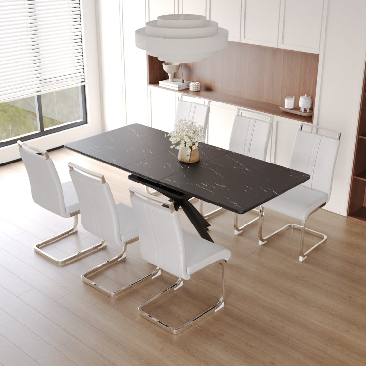 62.4" Extendable 78.15" Dining Table Set For 6 8 Person For Dining Room,C Shaped Tube Soft Padded Armless Dining Chair And Very Large Dining Room Table Kitchen Table Chair Set With Metal Legs
