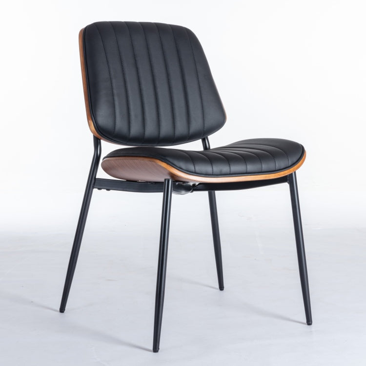 Dining Chairs Set Of 2 Mid Century Modern Retro Faux Leather Chair With Walnut Bentwood Back Upholstered Seat Metal Legs Adjustable Foot For Kitchen Dining Room Chairs Black Pu