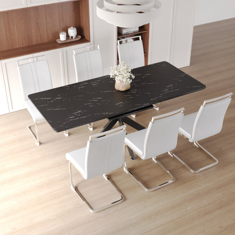 62.4" Extendable 78.15" Dining Table Set For 6 8 Person For Dining Room,C Shaped Tube Soft Padded Armless Dining Chair And Very Large Dining Room Table Kitchen Table Chair Set With Metal Legs