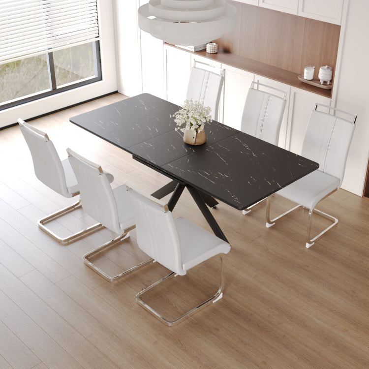62.4" Extendable 78.15" Dining Table Set For 6 8 Person For Dining Room,C Shaped Tube Soft Padded Armless Dining Chair And Very Large Dining Room Table Kitchen Table Chair Set With Metal Legs