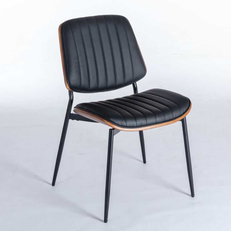 Dining Chairs Set Of 2 Mid Century Modern Retro Faux Leather Chair With Walnut Bentwood Back Upholstered Seat Metal Legs Adjustable Foot For Kitchen Dining Room Chairs Black Pu