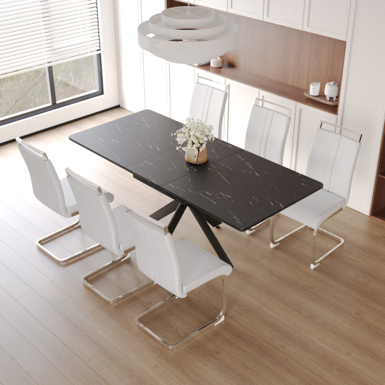 62.4" Extendable 78.15" Dining Table Set For 6 8 Person For Dining Room,C Shaped Tube Soft Padded Armless Dining Chair And Very Large Dining Room Table Kitchen Table Chair Set With Metal Legs