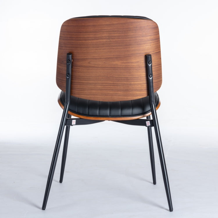 Dining Chairs Set Of 2 Mid Century Modern Retro Faux Leather Chair With Walnut Bentwood Back Upholstered Seat Metal Legs Adjustable Foot For Kitchen Dining Room Chairs Black Pu