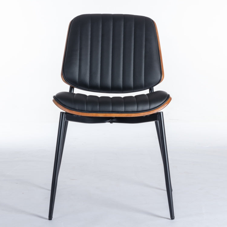 Dining Chairs Set Of 2 Mid Century Modern Retro Faux Leather Chair With Walnut Bentwood Back Upholstered Seat Metal Legs Adjustable Foot For Kitchen Dining Room Chairs Black Pu