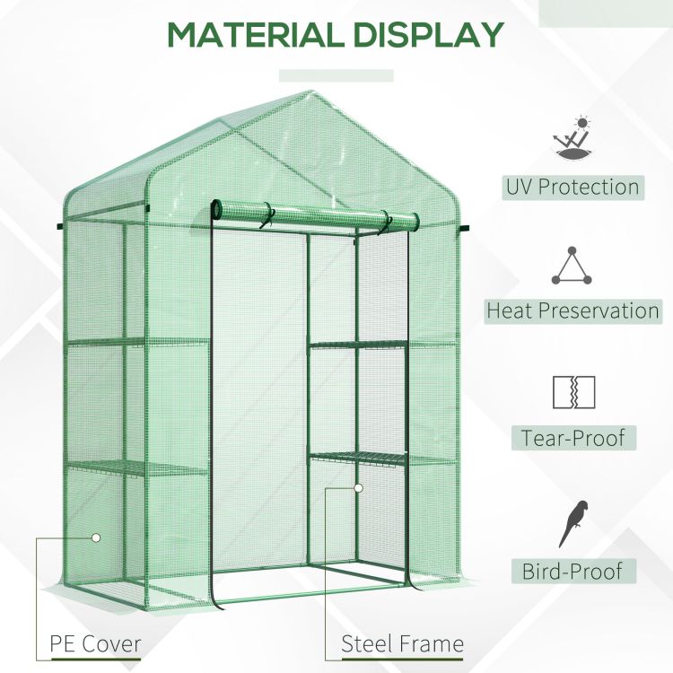 Outsunny 5' X 2.5' X 6.5' Mini Walk In Greenhouse Kit, Portable Green House With 3 Tier Shleves, Roll Up Door, And Weatherized Pe Cover For Backyard Garden, Green